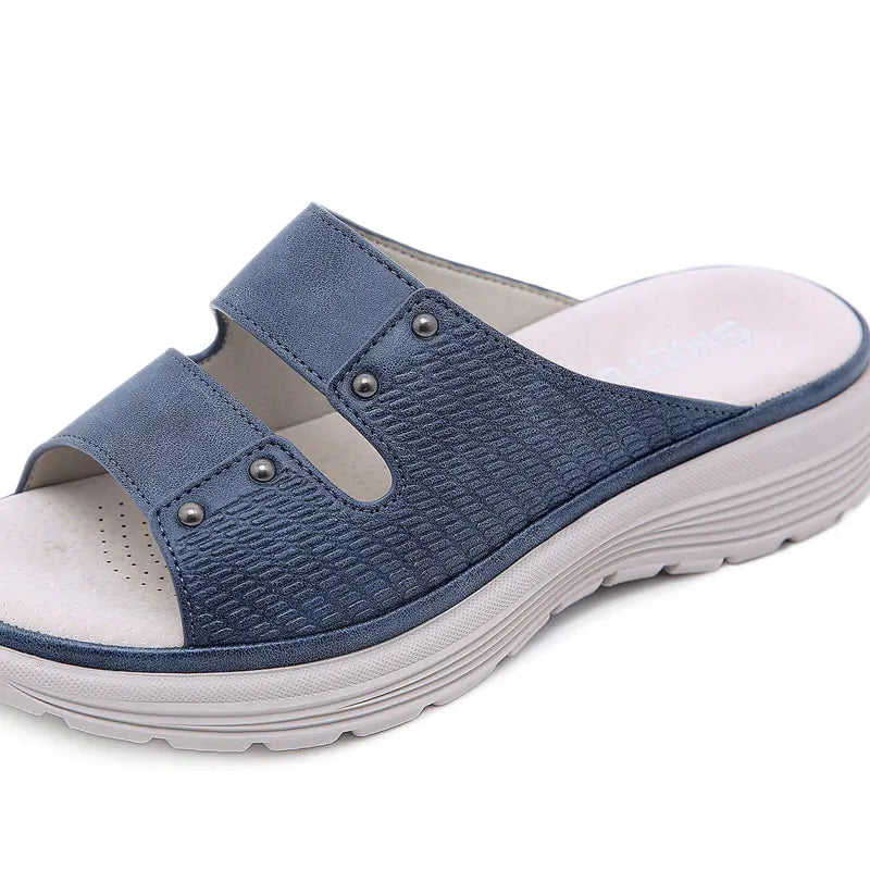 Simple Leather Rivet Wedge Sandals
