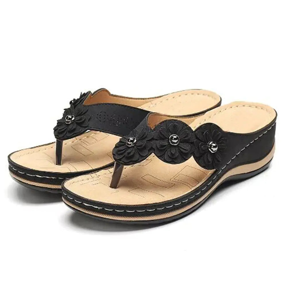 Vintage Floral Round Toe Casual Women's Sandals