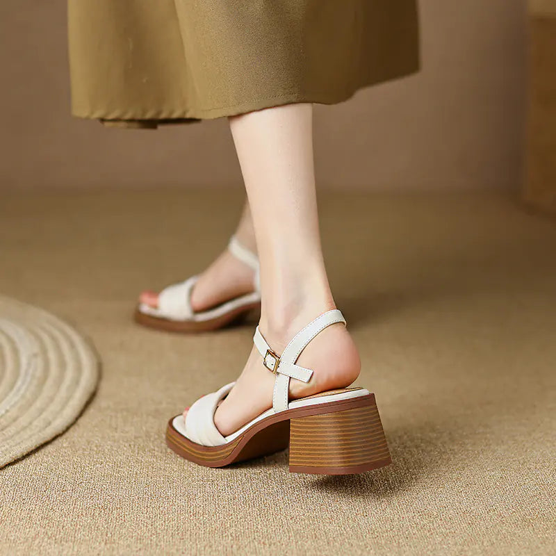 Vintage Brown Chunky Heel Sandals