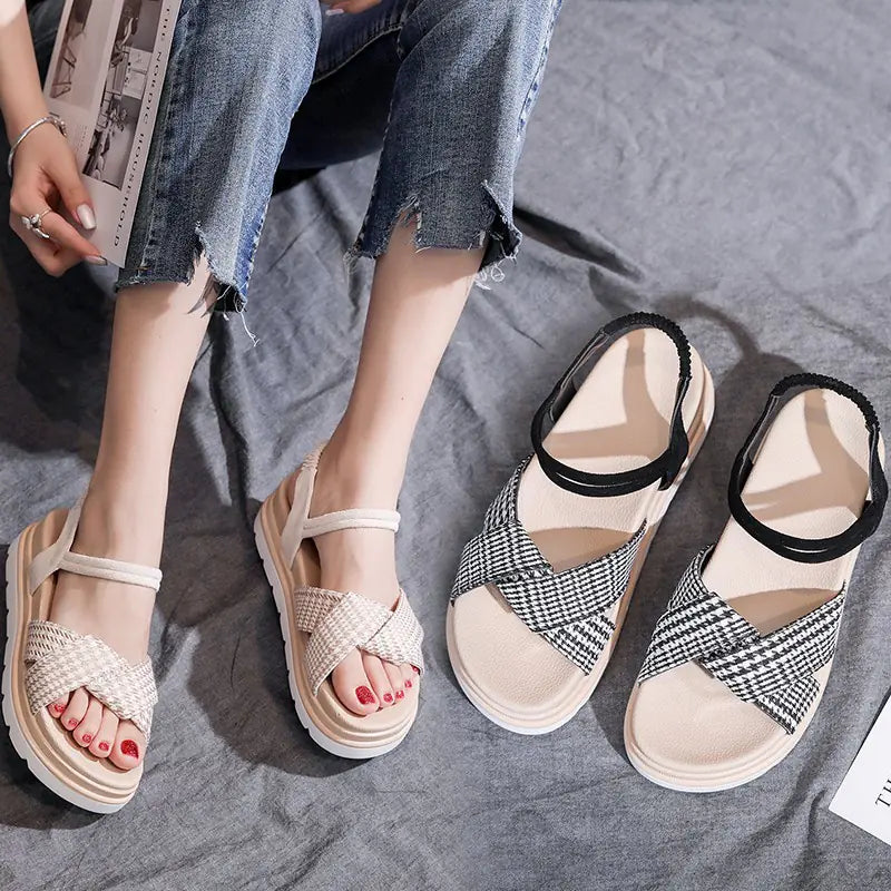 Korean Style Cross Check Sandals
