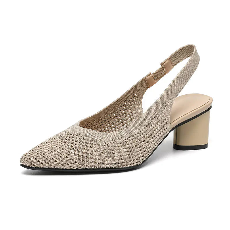 Knit Hollow Pointed-Toe Chunky Heels Sandals