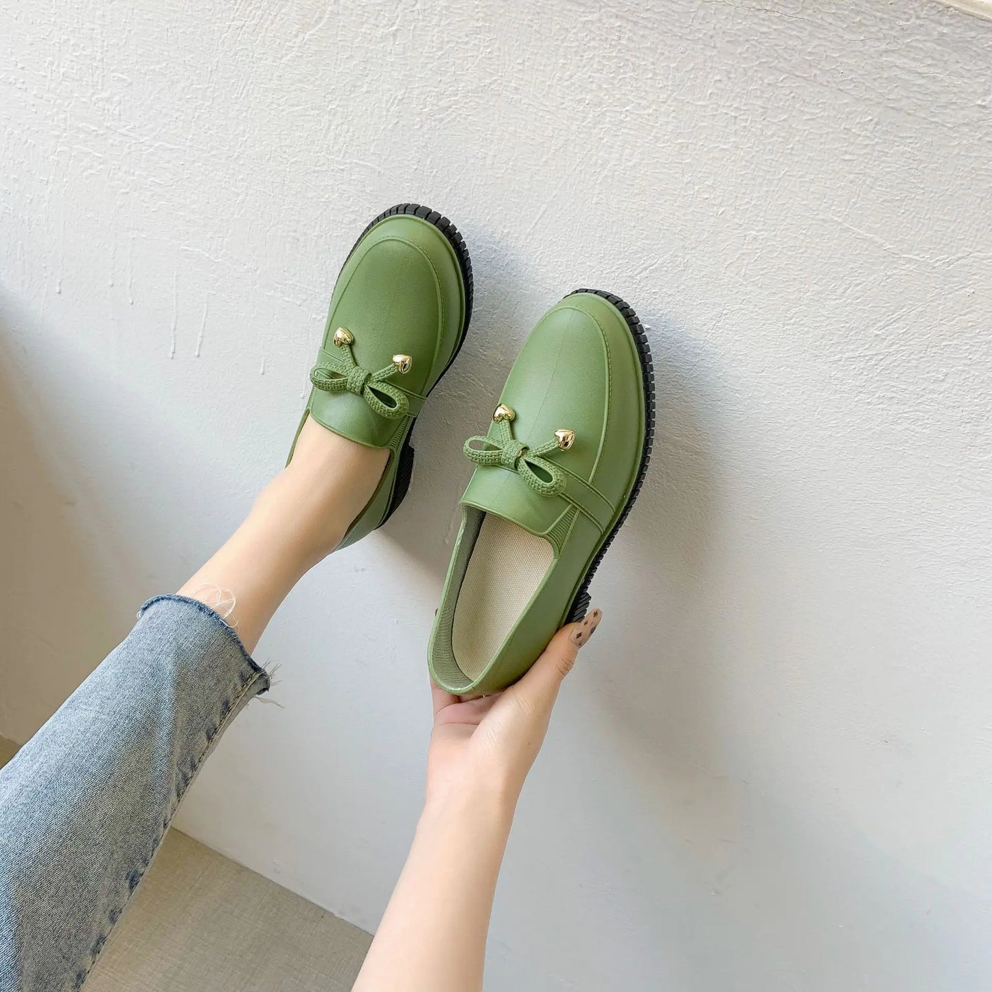 Waterproof Low Top Rain Shoes with Bowknot