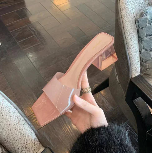 Transparent Crystal Chunky Heel Candy Shoes