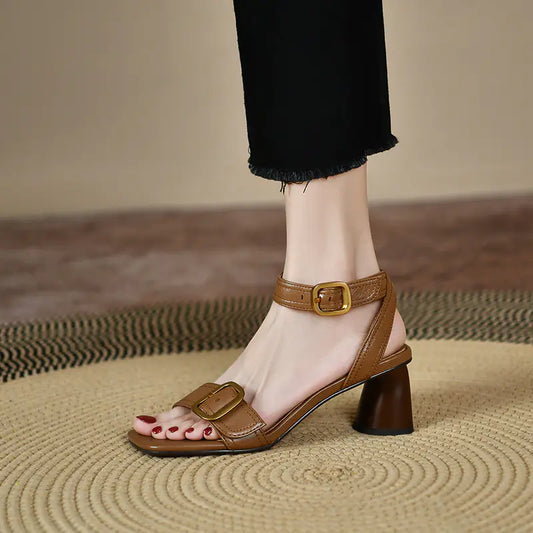 Vintage Style Brown Chunky Heel