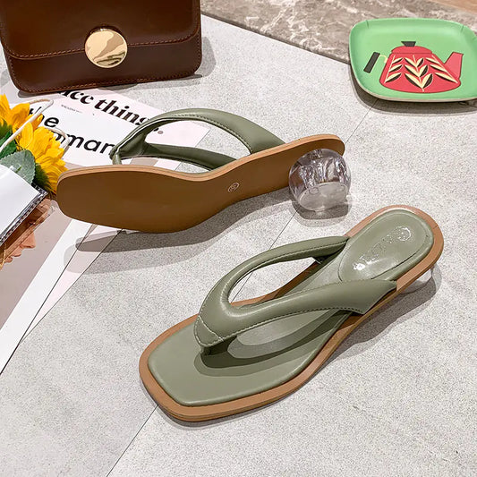 Fairy Wind Mid-heel Crystal Heel Flip-flop Sandals