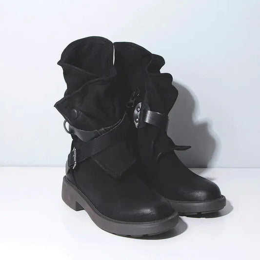 Round Toe Buckle Boots