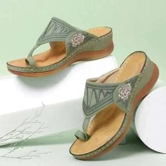 Floral Embroidery Wedge Sandals