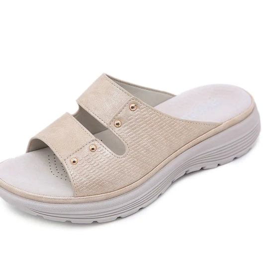 Simple Leather Rivet Wedge Sandals