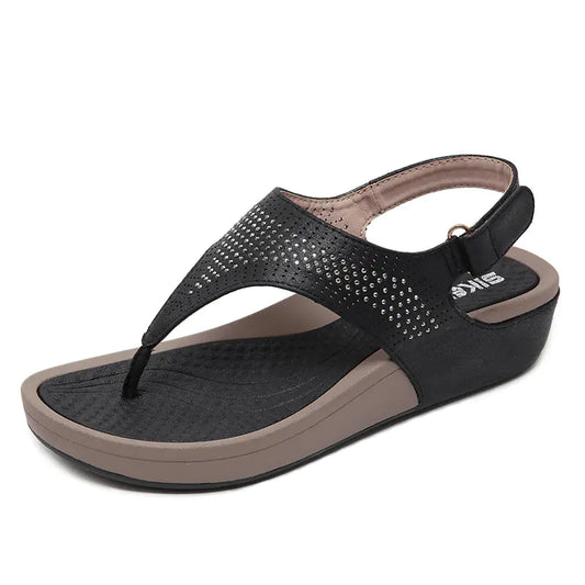 Bohemian Thick Sole Rhinestone Velcro Sandals